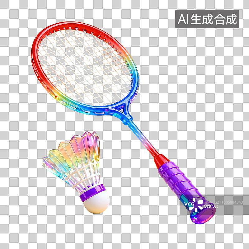 【AI数字艺术】彩虹色羽毛球拍与羽毛球图片素材