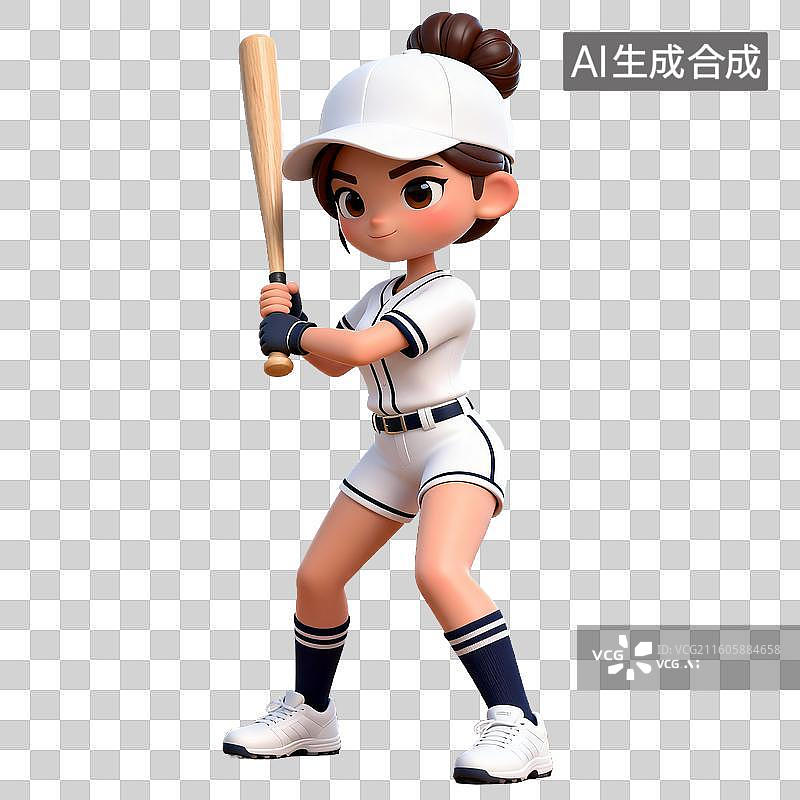 【AI数字艺术】卡通女孩持棒球棒准备击球图片素材