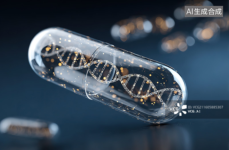 【AI数字艺术】DNA分子封装于透明胶囊中图片素材