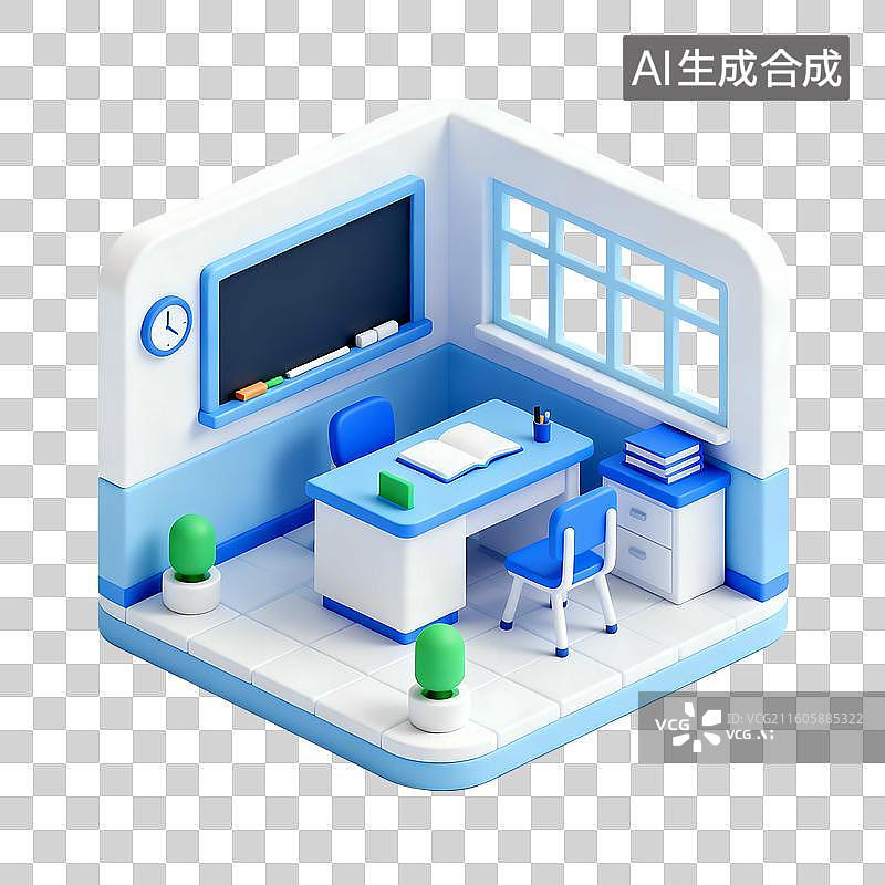 【AI数字艺术】3D轻拟物风格校园场景元素图片素材