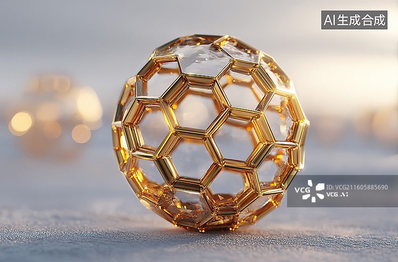 【AI数字艺术】金色几何球体特写图片素材