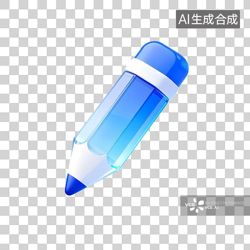 【AI数字艺术】蓝色透明铅笔图标图片素材
