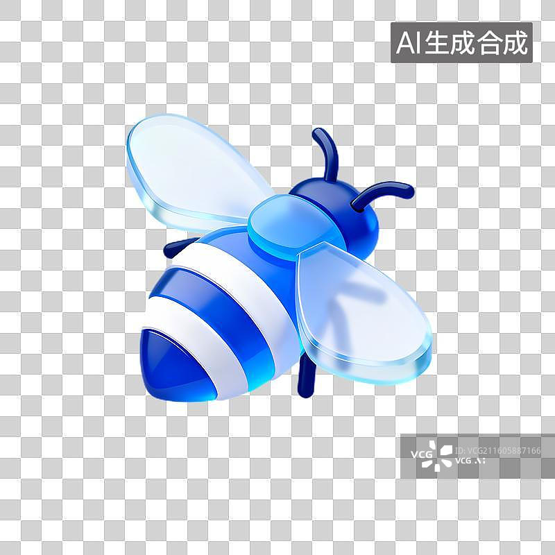 【AI数字艺术】蓝白条纹透明翅膀蜜蜂图片素材
