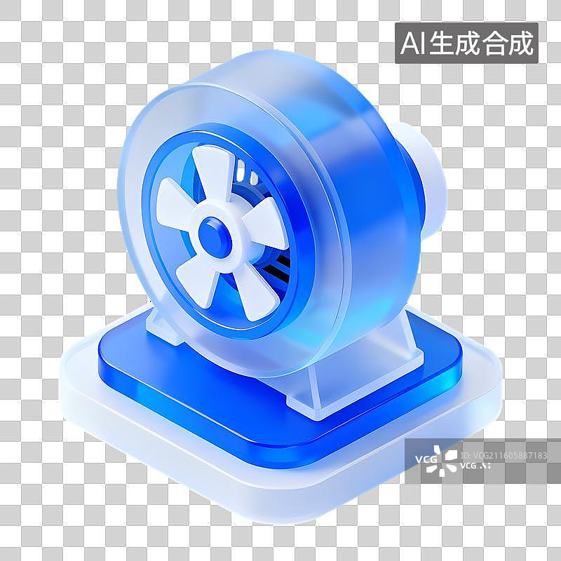 【AI数字艺术】蓝色透明风扇图标图片素材