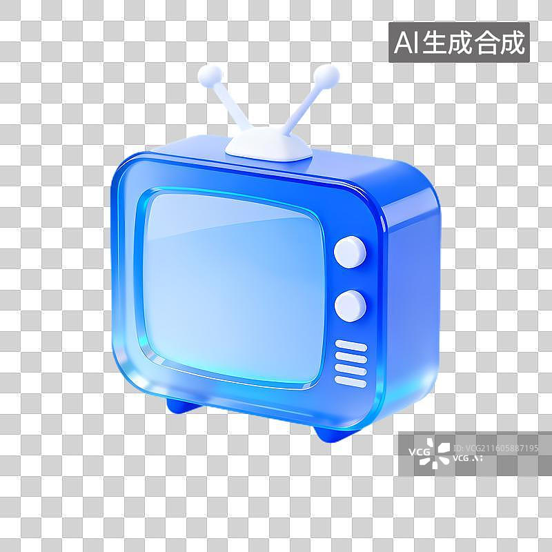 【AI数字艺术】可爱蓝色复古电视机图片素材