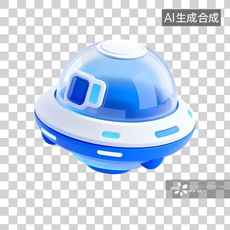 【AI数字艺术】可爱蓝白卡通飞碟插画图片素材