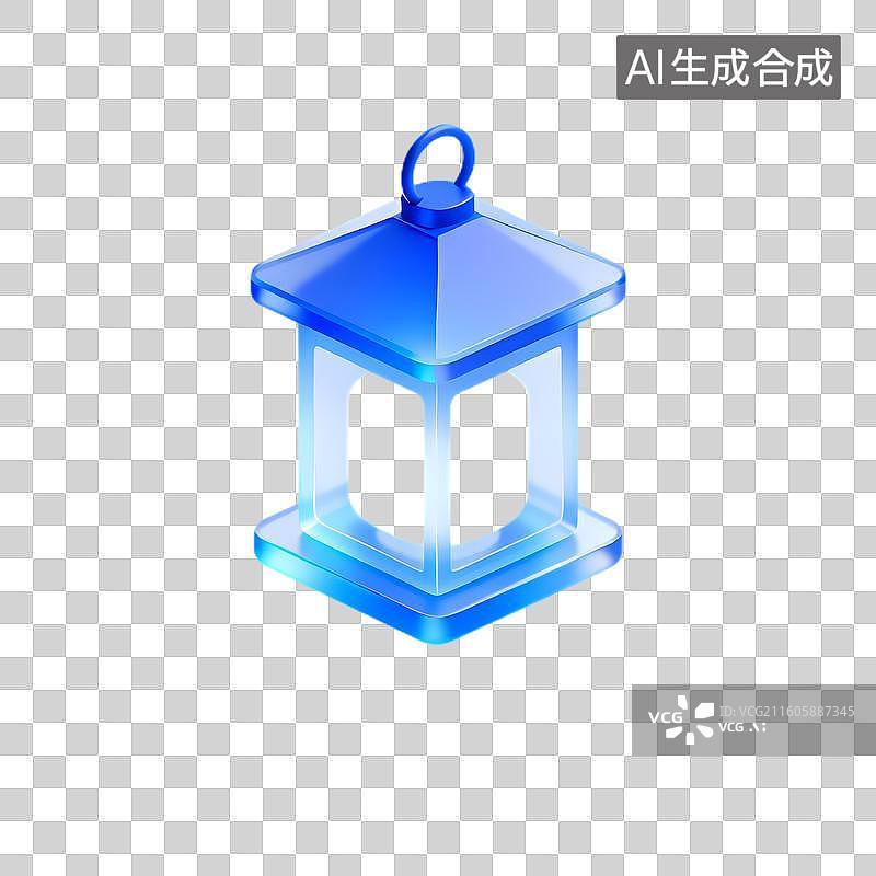 【AI数字艺术】蓝色透明六角形灯笼图片素材