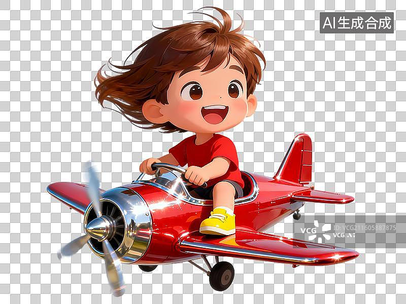 【AI数字艺术】女孩开红色小飞机3D卡通C4D渲染插画元素图片素材