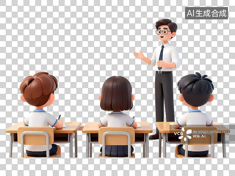 【AI数字艺术】教师在台上为学生讲解3D卡通C4D渲染插画元素图片素材