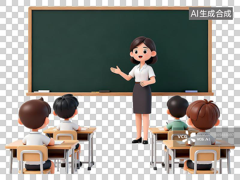 【AI数字艺术】教师在台上为学生讲解3D卡通C4D渲染插画元素图片素材