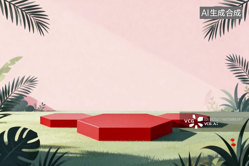 【AI数字艺术】绿色草地上的几何形状背景图片素材