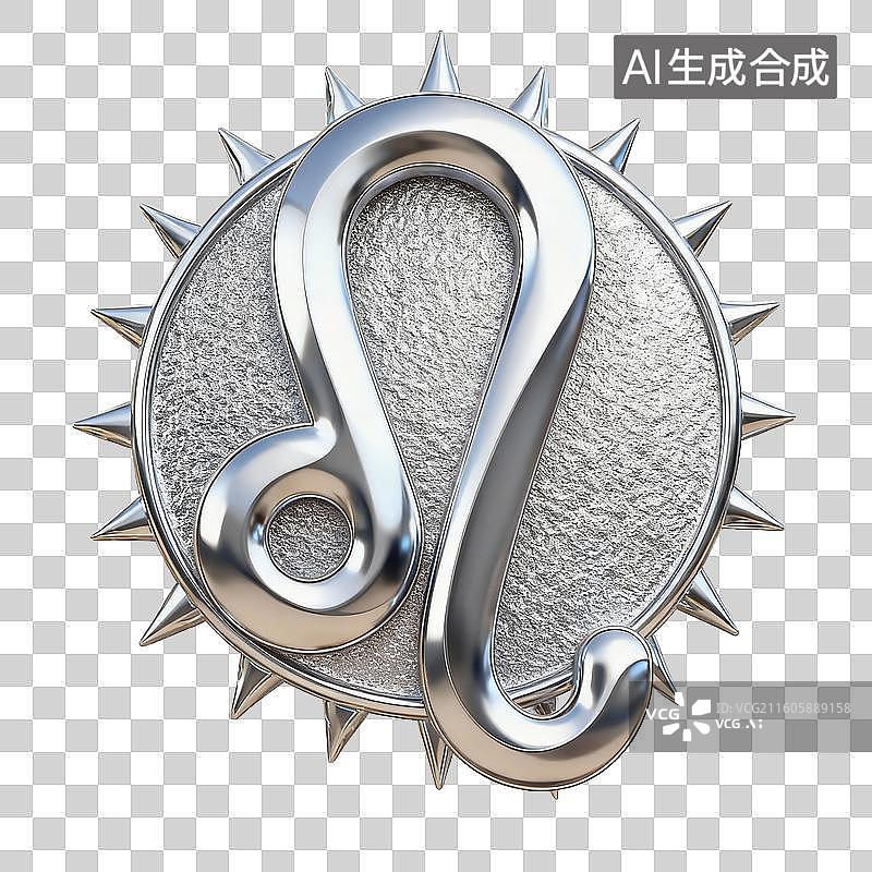 【AI数字艺术】金属质感的狮子座星座符号图案图片素材