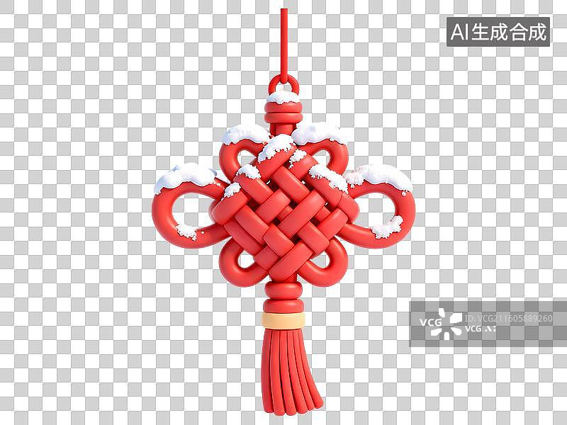 【AI数字艺术】落雪积雪的中国结3D卡通C4D渲染插画元素图片素材