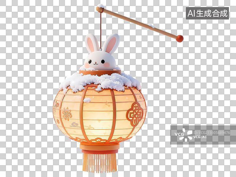 【AI数字艺术】兔子耳朵提灯灯笼发光3D卡通C4D渲染插画元素图片素材