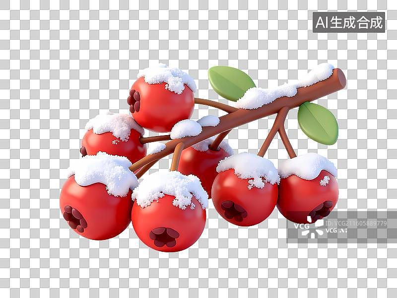 【AI数字艺术】积雪的红色浆果枝条3D卡通C4D渲染插画元素图片素材