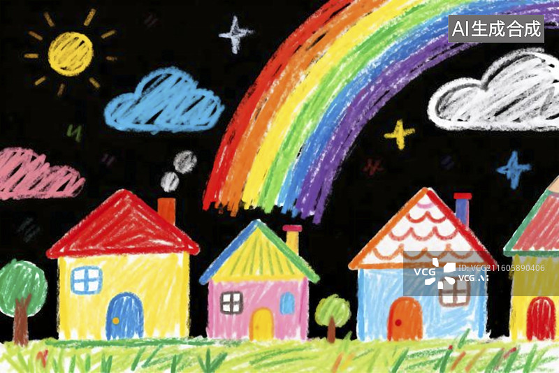【AI数字艺术】色彩缤纷的房屋绘画图片素材