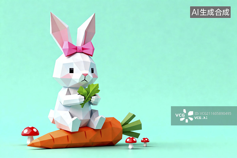 【AI数字艺术】可爱纸艺兔子与胡萝卜图片素材