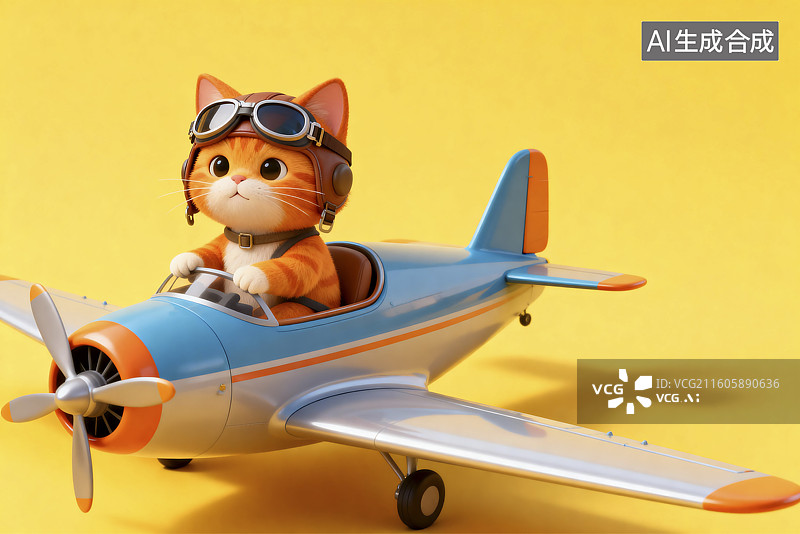 【AI数字艺术】可爱猫咪扮飞行员驾玩具飞机图片素材