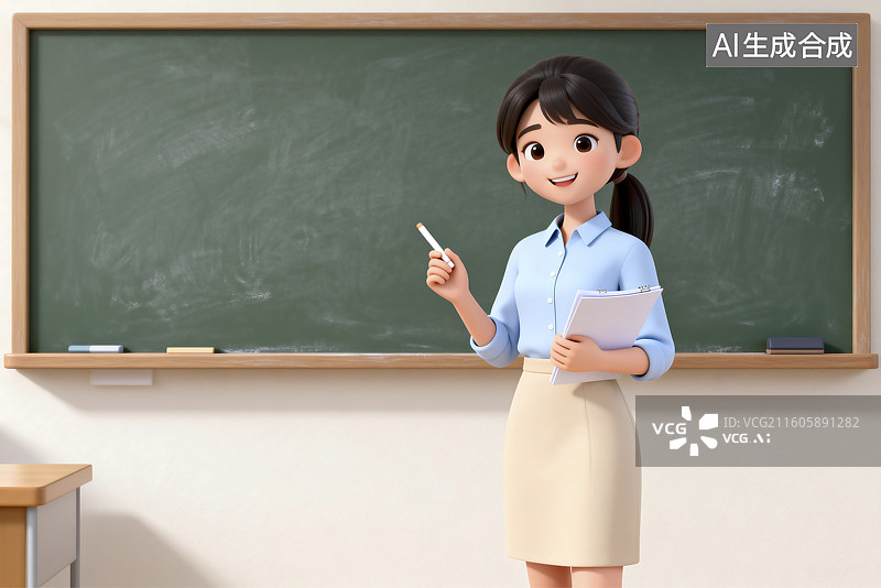 【AI数字艺术】年轻女教师在教室授课图片素材