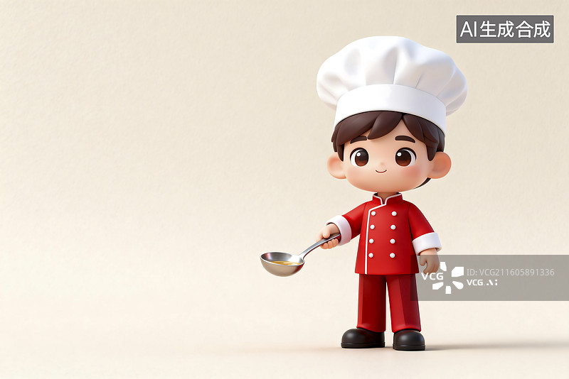 【AI数字艺术】可爱卡通厨师形象手持汤勺图片素材