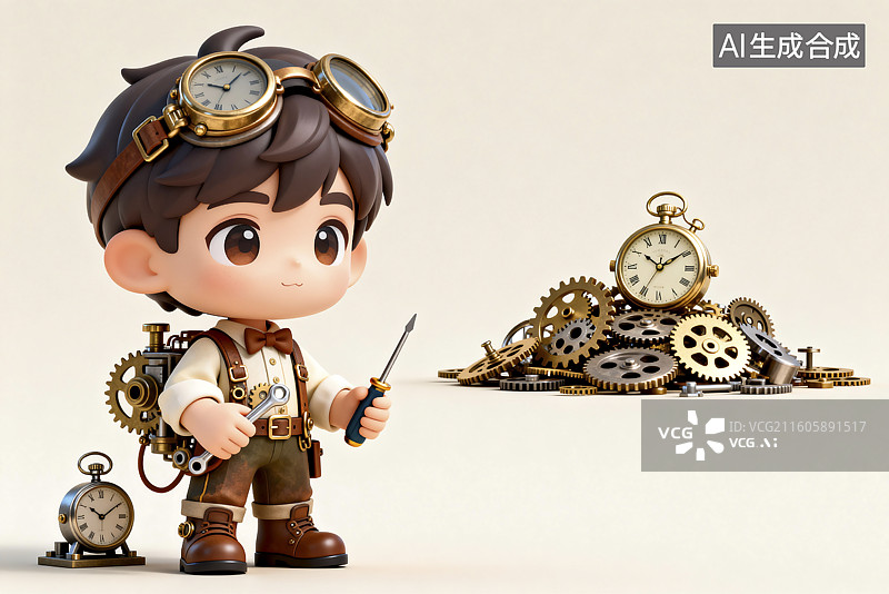 【AI数字艺术】可爱蒸汽朋克风格人物图片素材