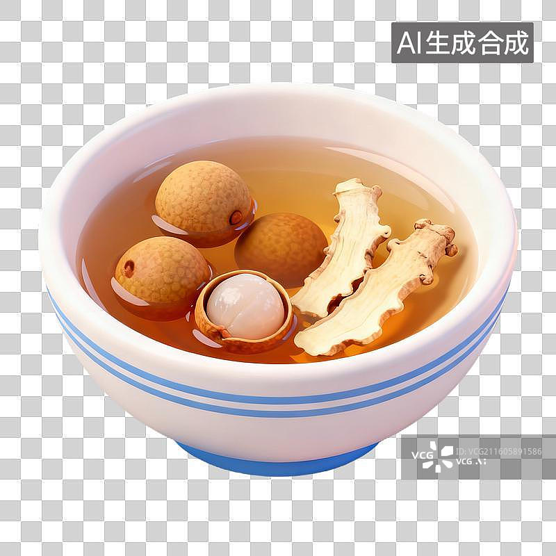 【AI数字艺术】3D拟物风格二十四节气秋天处暑元素暑气消退桂圆当归茶图片素材