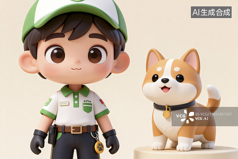 【AI数字艺术】可爱卡通人物与小狗图片素材