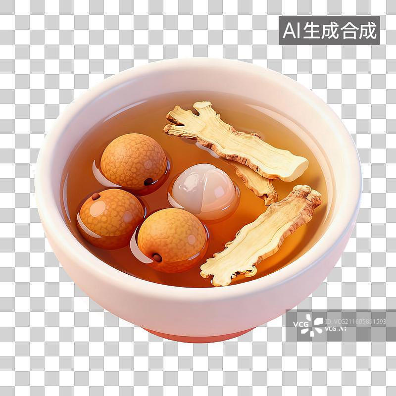 【AI数字艺术】3D拟物风格二十四节气秋天处暑元素暑气消退桂圆当归茶图片素材