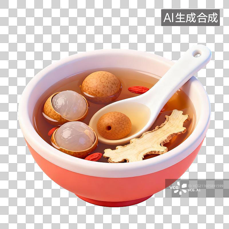 【AI数字艺术】3D拟物风格二十四节气秋天处暑元素暑气消退桂圆当归茶图片素材