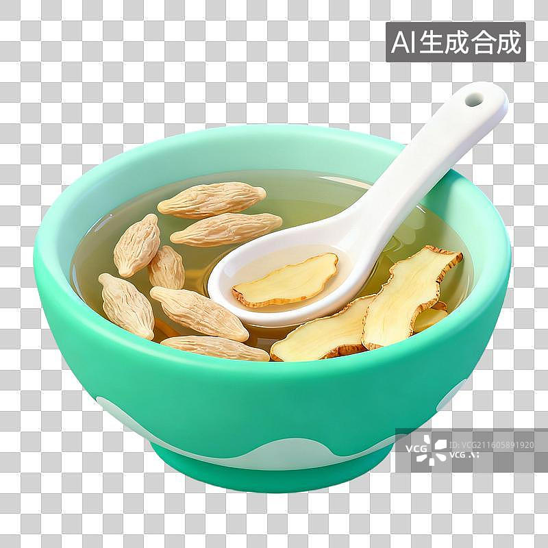 【AI数字艺术】3D拟物风格二十四节气秋天处暑元素暑气消退麦冬玉竹茶图片素材