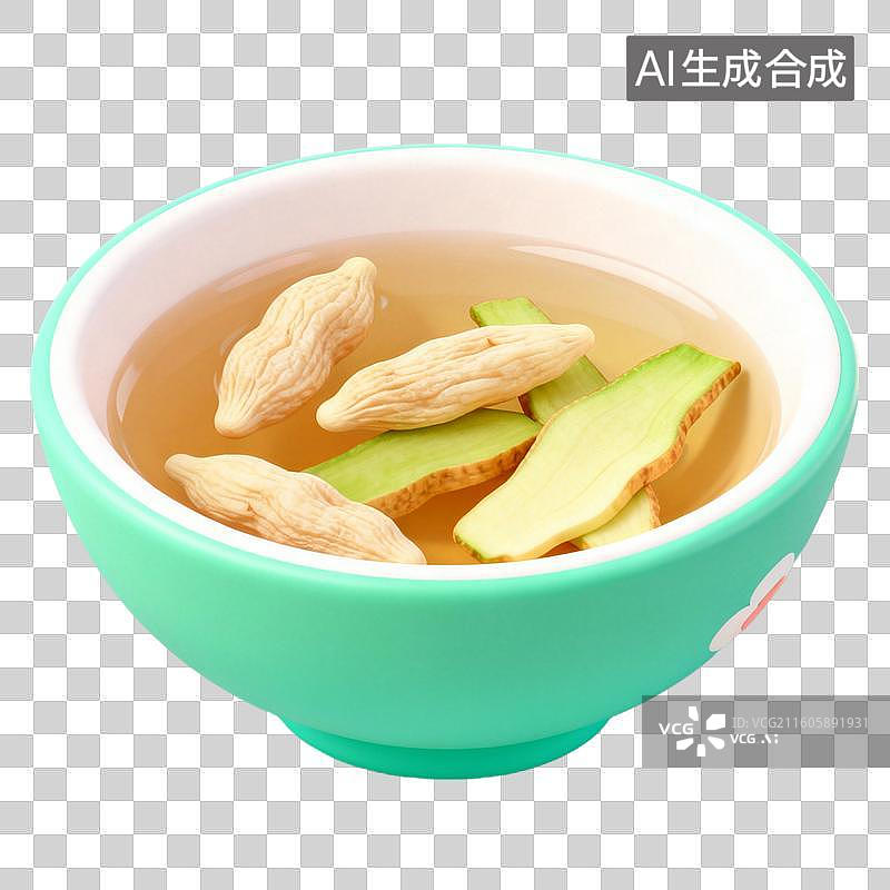 【AI数字艺术】3D拟物风格二十四节气秋天处暑元素暑气消退麦冬玉竹茶图片素材