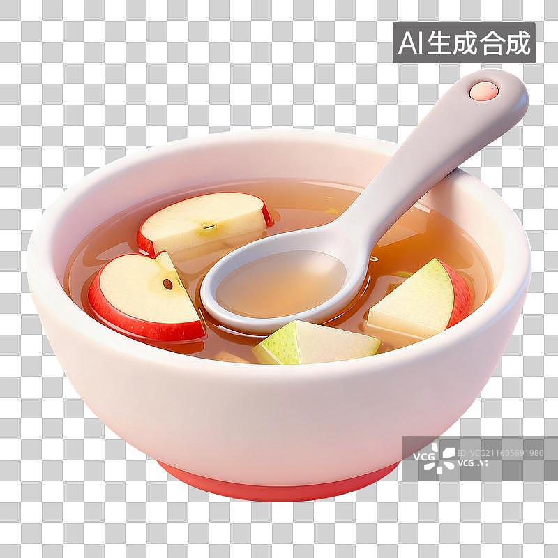 【AI数字艺术】3D拟物风格二十四节气秋天处暑元素暑气消退苹果雪梨汤图片素材