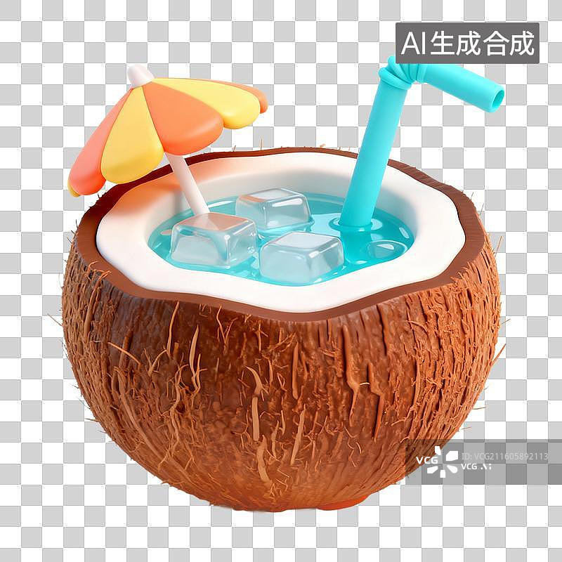 【AI数字艺术】3D拟物风格二十四节气秋天处暑元素椰子水图片素材