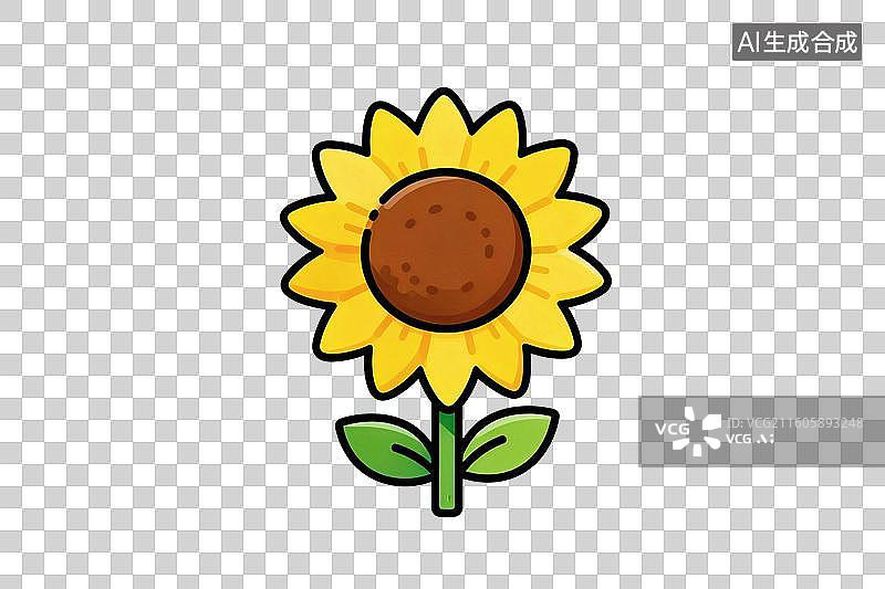 【AI数字艺术】卡通风格，一株向日葵PNG格式的免扣元素图片素材