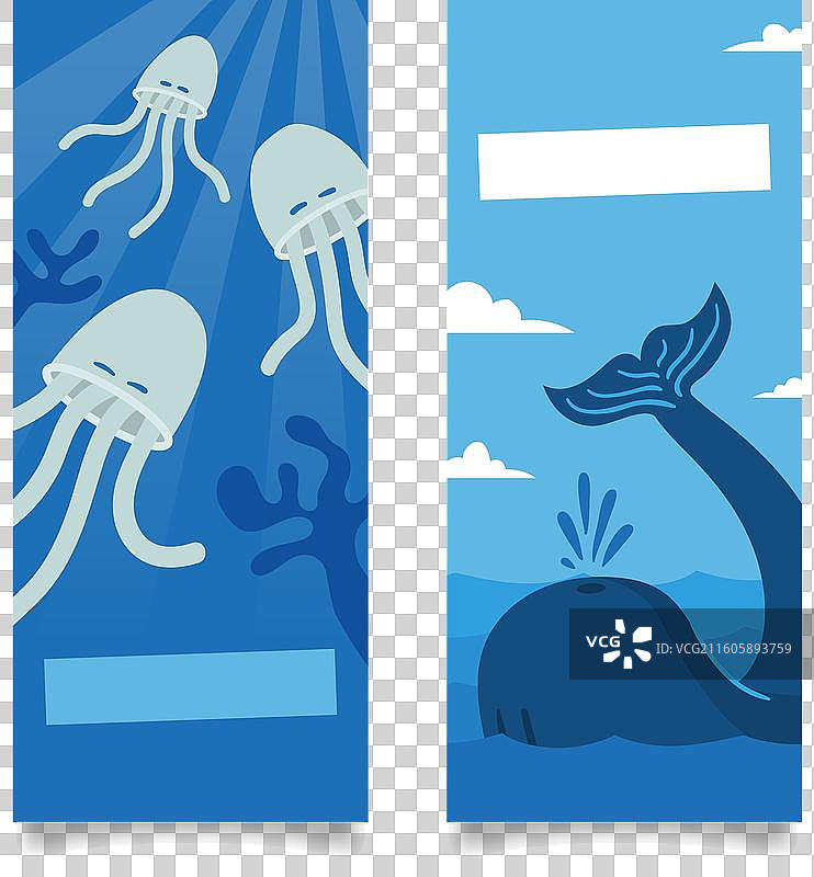 手绘鲸鱼和水母海洋日横幅图片素材