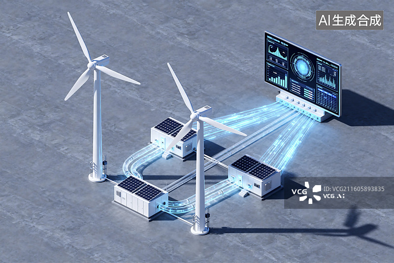 【AI数字艺术】智能风力与太阳能设备监控图片素材