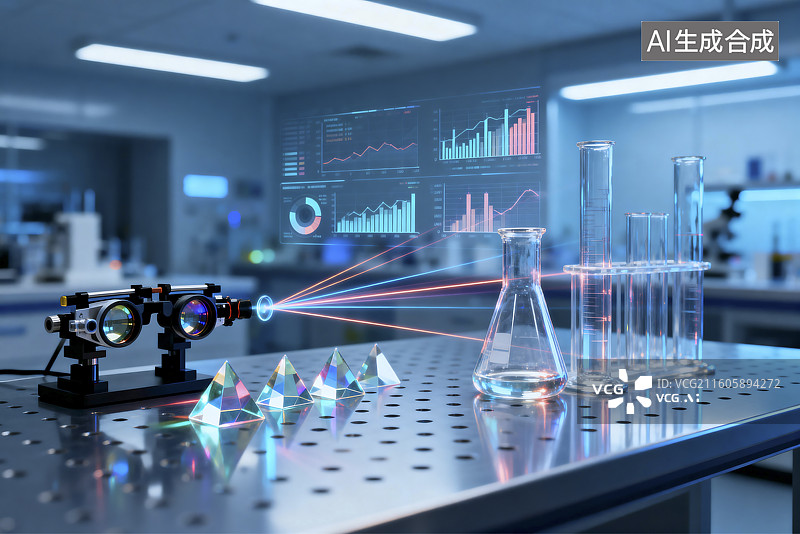 【AI数字艺术】现代实验室中的激光光学实验图片素材