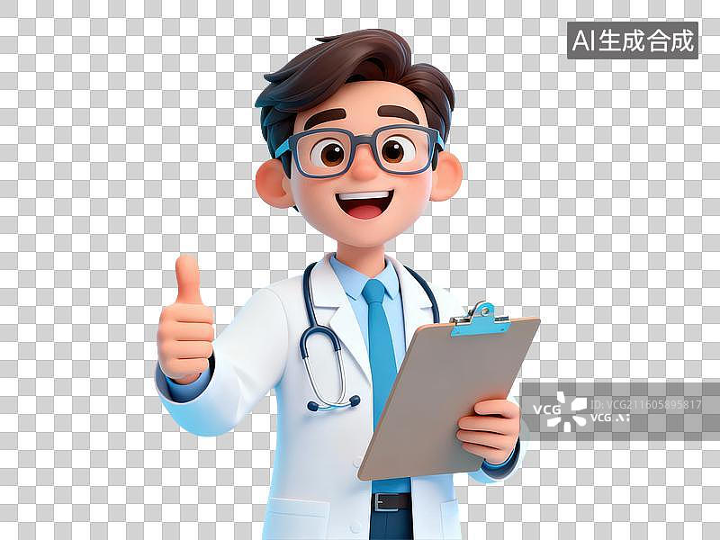 【AI数字艺术】医生手持病历板竖起大拇指图片素材