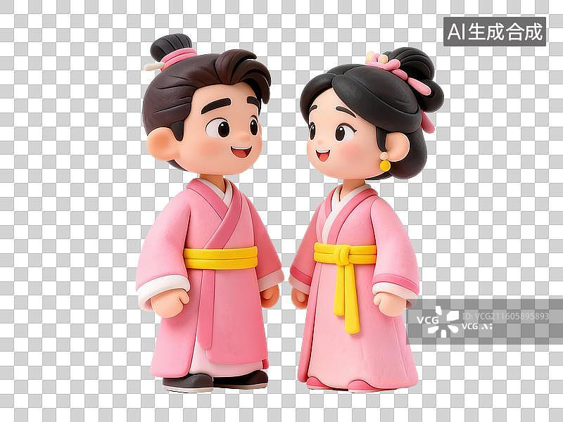 【AI数字艺术】卡通人物穿传统服饰图片素材