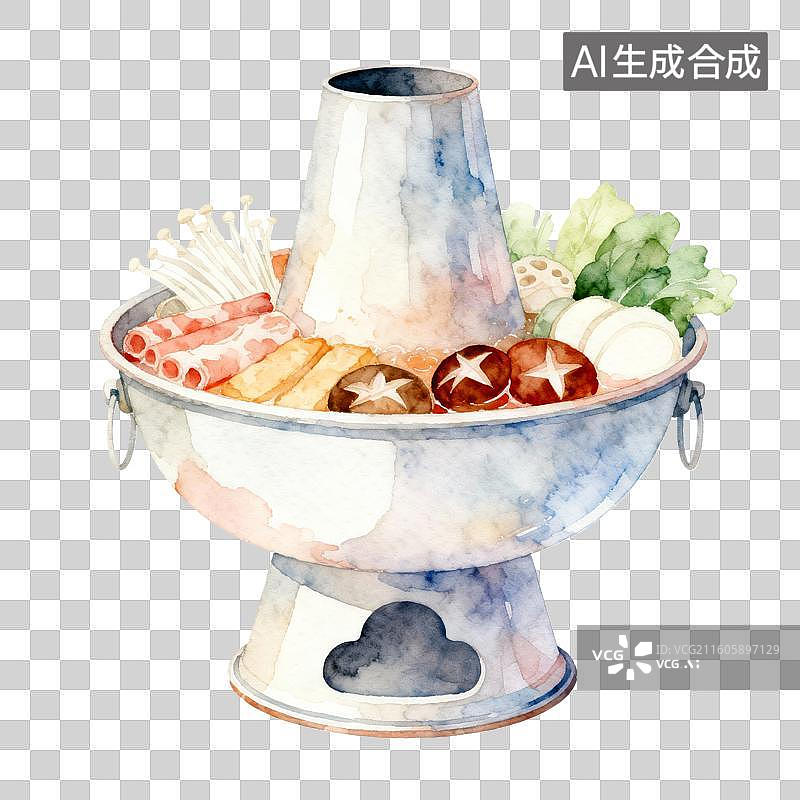 【AI数字艺术】免抠老式火锅手绘插画图片素材
