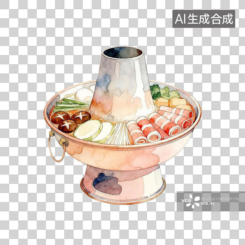 【AI数字艺术】免抠老式火锅手绘插画图片素材