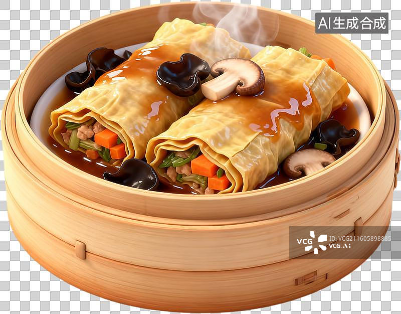 【AI数字艺术】卡通三维图形3D立体插画传统美食粤菜港式广式早茶点心美味小吃插画元素免抠图形图片素材