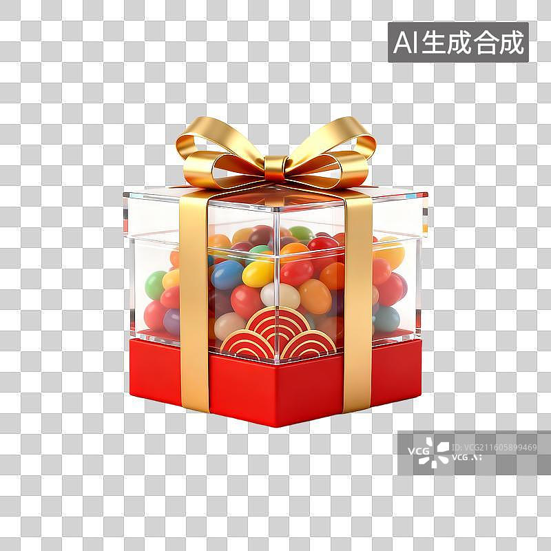 【AI数字艺术】透明礼盒中的多彩糖果图片素材