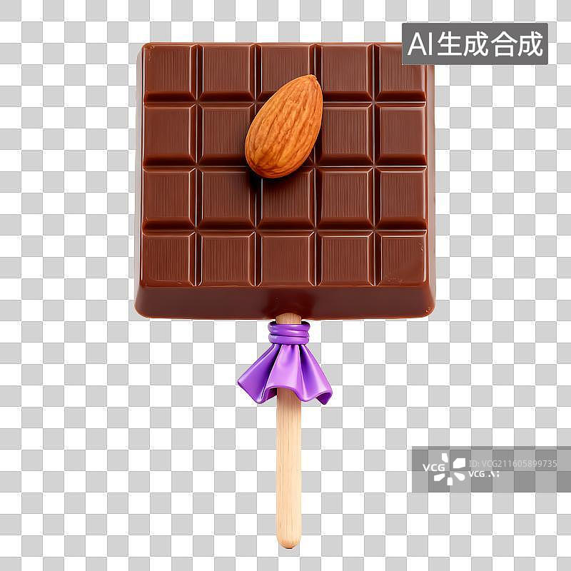 【AI数字艺术】方形巧克力棒棒糖带杏仁图片素材