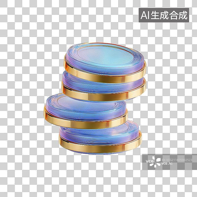 【AI数字艺术】3D透明硬币堆图片素材