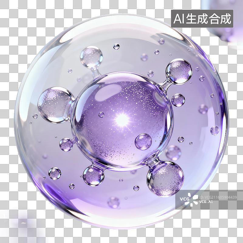 【AI数字艺术】3D渲染，气泡，泡泡，细胞，水滴，化学分子结构，精华液，美妆，精油，免抠元素图片素材