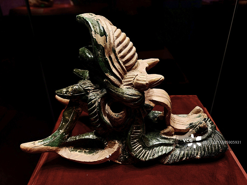 绿琉璃屋脊兽 西夏 1974年宁夏银川市西夏陵区6号陵出土 宁夏博物馆藏 首都博物馆展览图片素材