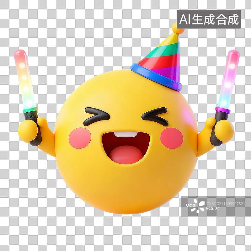 【AI数字艺术】3D电商促销节日庆祝荧光棒表情包插画免抠元素图片素材