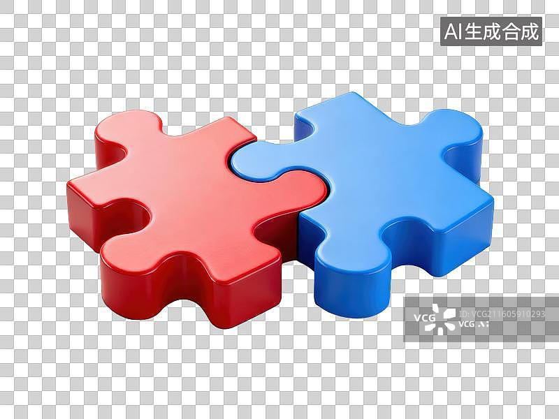 【AI数字艺术】红色与蓝色拼图块组合图片素材