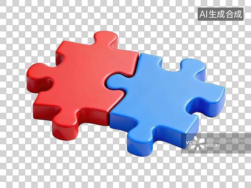 【AI数字艺术】红色与蓝色拼图块组合图片素材